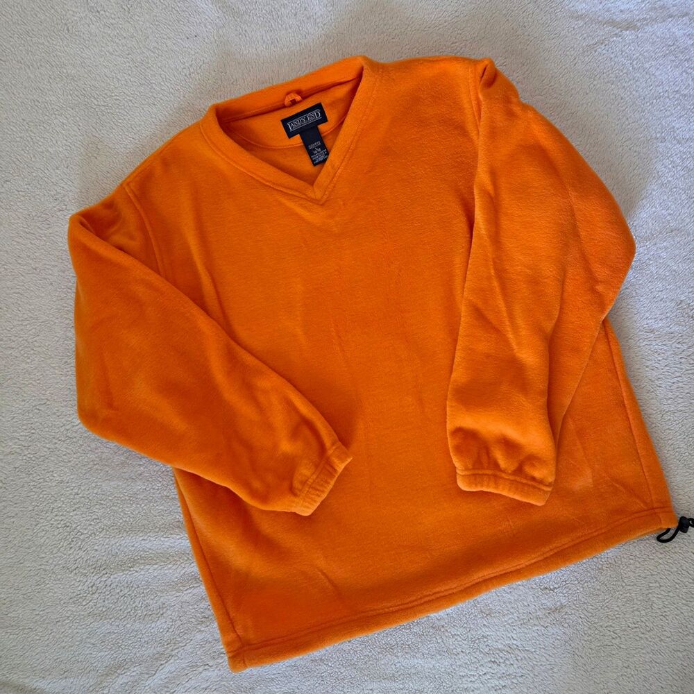 Vintage Lands End Women’s Large Orange Polartec Fleece Pullover Drawstring Hem L